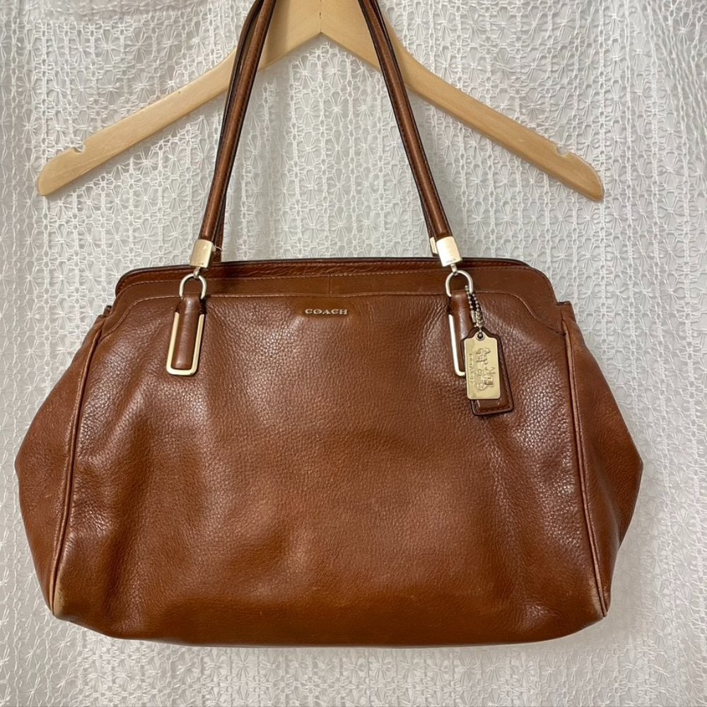 Coach - Brown Leather Large Purse Shoulder Bag Multi Pockets